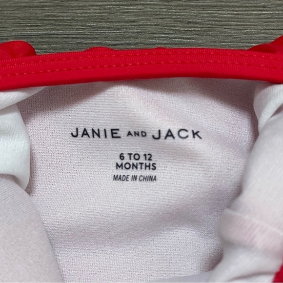 Janie and Jack Swimsuit Girls Red White Ruffle One Piece Ric Rac Retro Sz 6-12 M - Picture 4 of 7